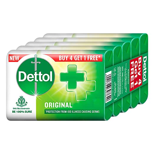 Dettol Original Germ Protection Bathing Soap bar, 125 gm, Buy 4 Get 1 Free